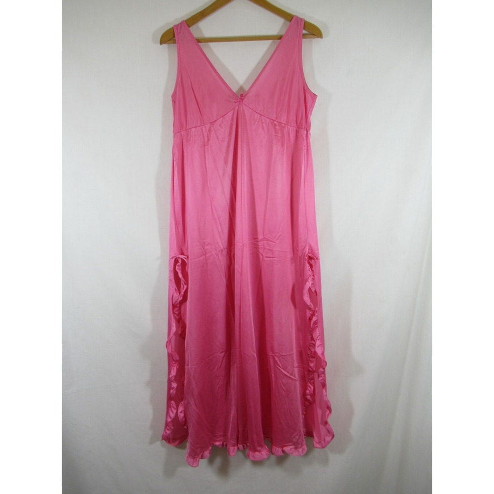 Vintage Jill Andrea Satin Double Slit Slip Chemise Women S Pink Nylon Ruffles